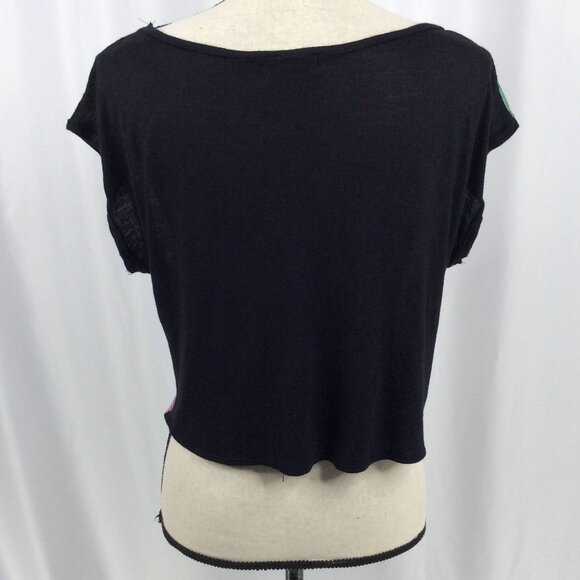 Workshop Crop Top Womens Size Medium WILD Cap Sleeve Satin Contrast Jersey Knit - Picture 3 of 7